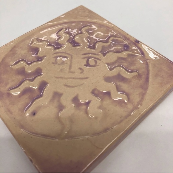 Handmade Ceramic Tile: purple Sun - Picture 2 of 2